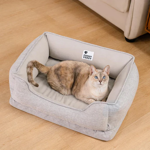 Washable Non-slip Bolster Cat Bed - Cloudy Dream - Grey/m
