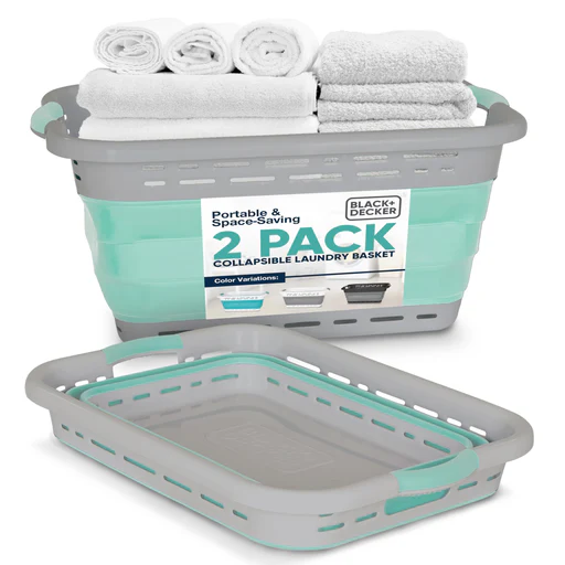 Slim Collapsible Laundry Basket, 25" Large - 2 Pack