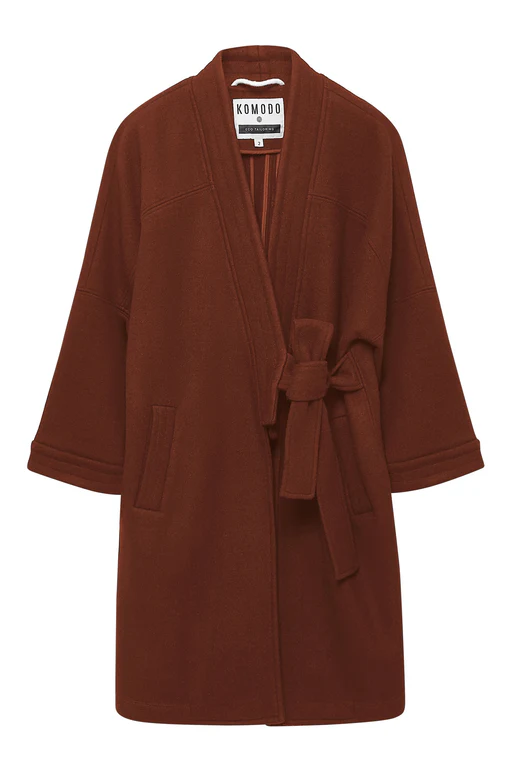 Kaia - Wool Blend Twill Coat Chestnut