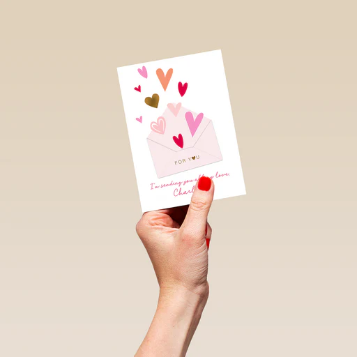 Personalised Editable Hearts & Envelope Valentine's Day Card