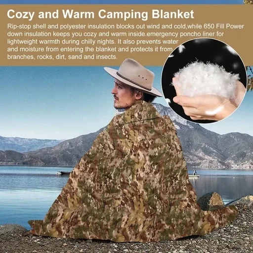 Tactical Army Poncho Liner Camouflage Blanket, Water-repellent Woobie Quilted Military Blanket For Outdoor Adventures