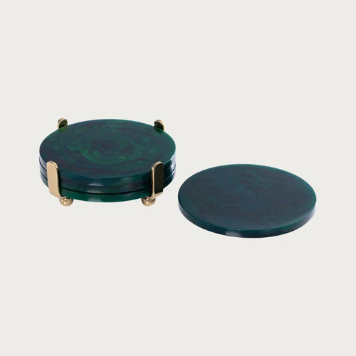 Set Of 4 Coasters On Gold Stand
