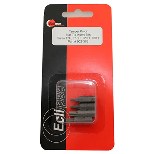 Eclipse 4 Pc Tamper Proof Star Tip 1-inch Insert Bit Set Sizes T7h, T10h, T20h, T30h