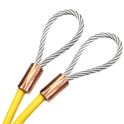 1-100ft Cut To Size 1/8 Galvanized Steel Cable Yellow Vinyl Coated To 3/16 With Copper Sleeves Made In Usa - 42ft