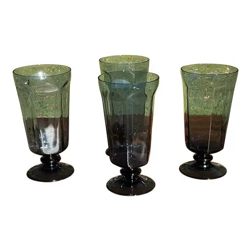 Vintage Lenox Antique Dark Blue Ice Tea Crystal Glasses/goblets Set Of Four (4)