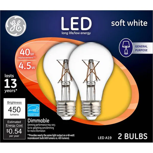 Ge 2-pack 4.5-watt Led Soft White Dimmable A19 Light Bulbs