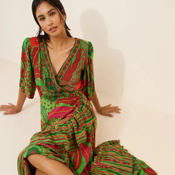 Flutter-sleeve Wrap Maxi Dress
