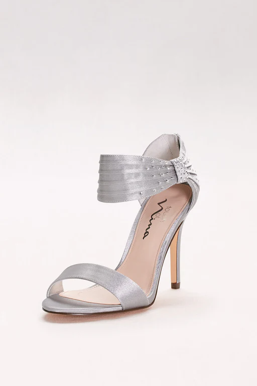 Satin Heels With Embellished Ankle Strap