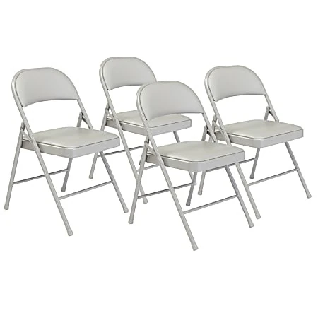 Commercialine 950 Series Vinyl Upholstered Folding Chairs, Gray, Set Of 4 Chairs