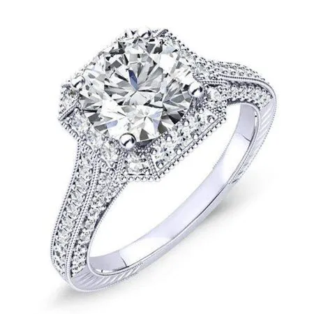 Wallflower Round Diamond Engagement Ring Clarity Enhanced 14k Rose Gold 1.50 Ct Center 2.28 Ct Total Weight Clarity I1 Color H-i
