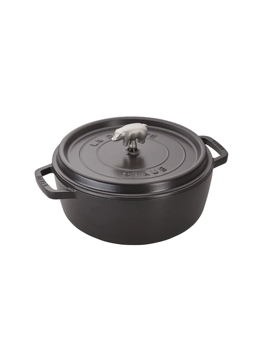 Staub Cast Iron 6 Quart Shallow Cochon Round Cocotte - Grenadine