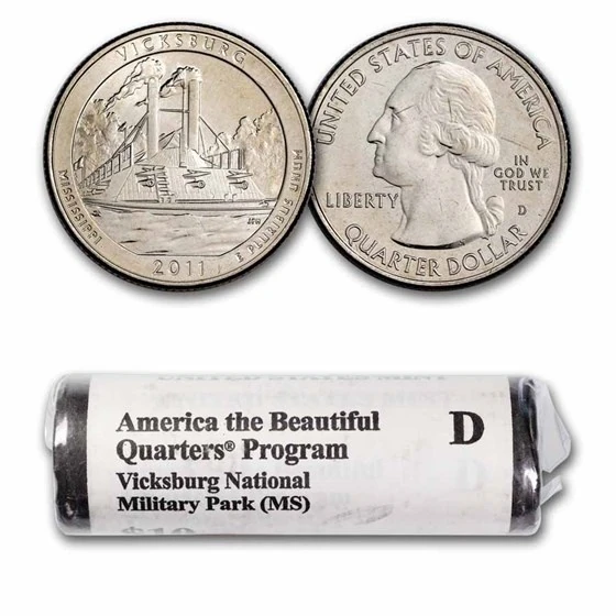 2011-d Atb Quarter Vicksburg National Military 40-coin Roll Bu