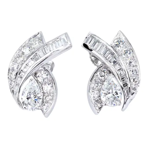 Platinum 950 Natural White Diamond Fancy Luxe Earring, Set Of 2