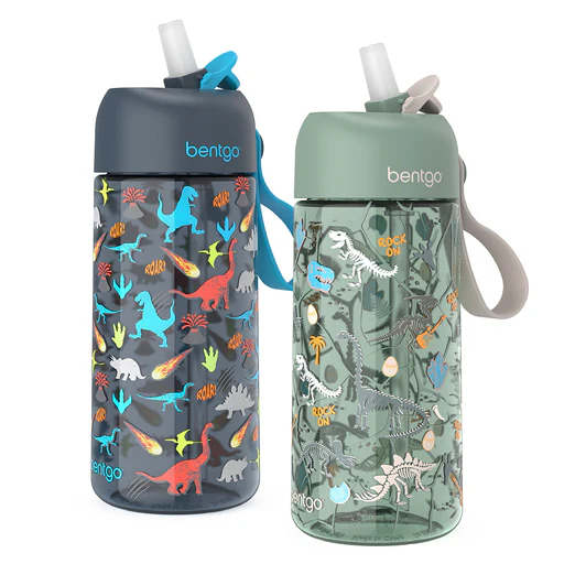 Bentgo Plastic Water Bottle, 15 Oz., Dinosaur/dino Fossils, 2/pack (bgkdwb2-4)