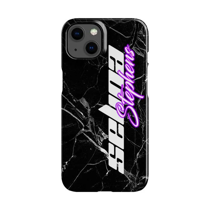 Personalised Neon Side Name Iphone 14 Plus Case - Standard Case/cobra (red)/black Marble