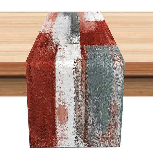 Retro Red Grey White Mixed Dining Room Table Runner - 14x90 Inch