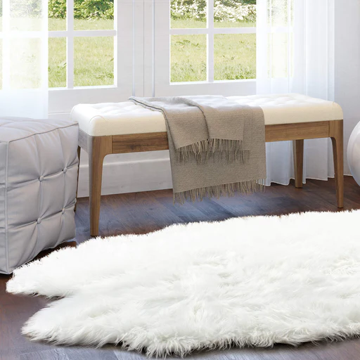 Ivory Serene Faux Fur Solid Fake Sheepskin Rug Shaped