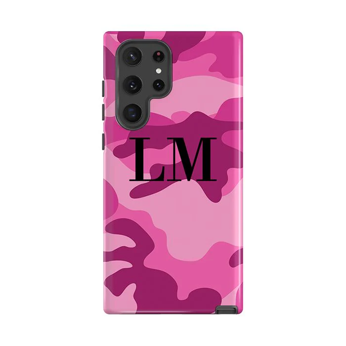 Personalised Hot Pink Camouflage Initials Samsung Galaxy S23 Case - Standard Case/samsung S23+