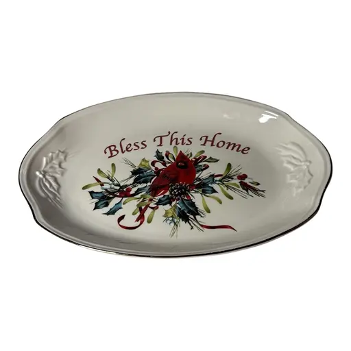 Lenox Winter Greetings Tray "bless This Home" With Cardinal And Holly Design