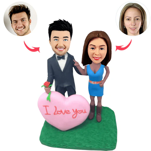 Custom Bobblehead Figures With Pink Heart