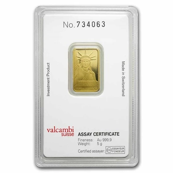 5 Gram Gold Bar - Credit Suisse Statue Of Liberty (new Assay)