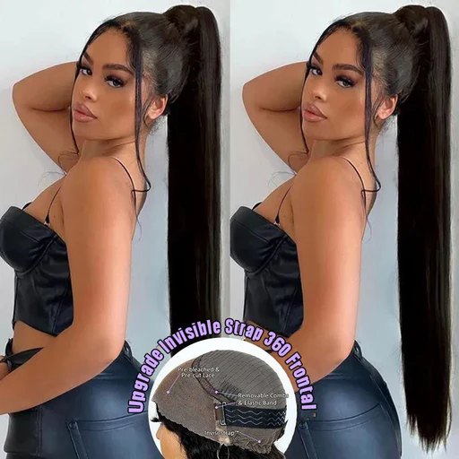 Alibonnie Pre Plucked Silky Straight Invisible Strap Cozy Fit 360 Transparent Lace Wig Bleached Knots Human Hair Wigs