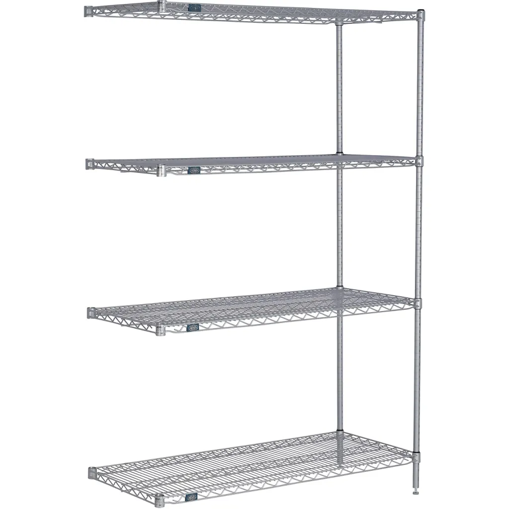 Nexel 4 Shelf Nexelate Silver Epoxy Wire Shelving Unit Add On 30"w X 24"d X 74"h