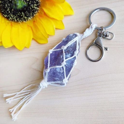 Boho Crystal Macrame Keychain - Amethyst