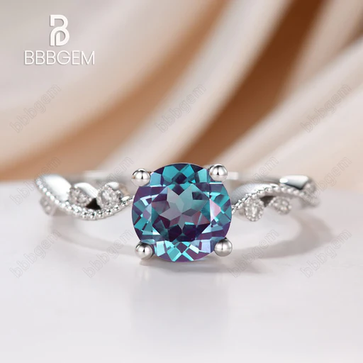 4 Prong Milgrain Round Alexandrite Engagement Ring Classic 1.2 Carat - 10k White Gold