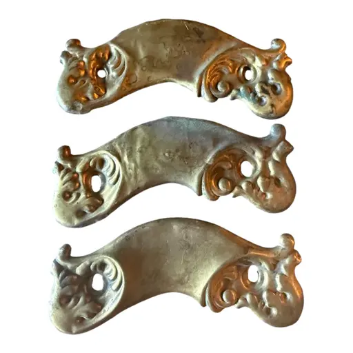 Set Of Three Antique Thin Brass Escutcheons Drawer Pull Backplates