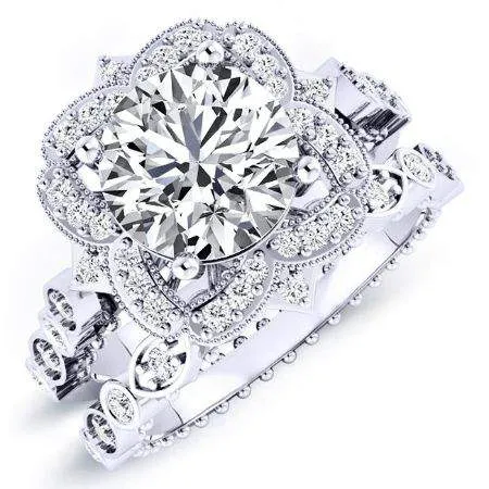 Hana - Round Diamond Bridal Set (clarity Enhanced) - Platinum/3.00 Ct Center - 3.87 Ct Total Weight/clarity I3 | Color H-i