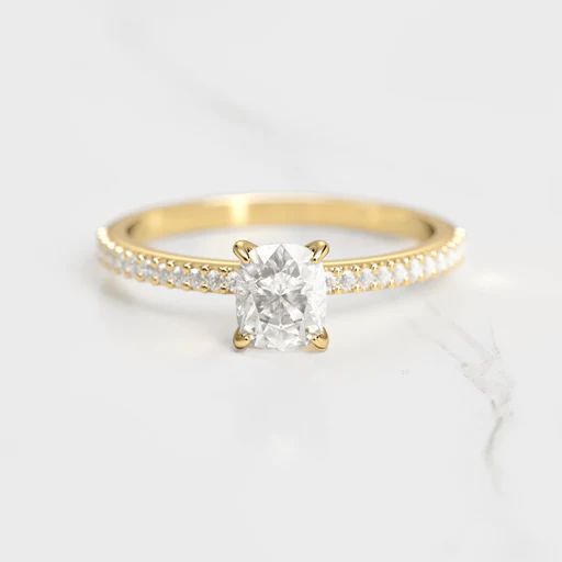 Cushion Half Pave Diamond Ring - 18k White Gold/0.3ct/lab Diamond