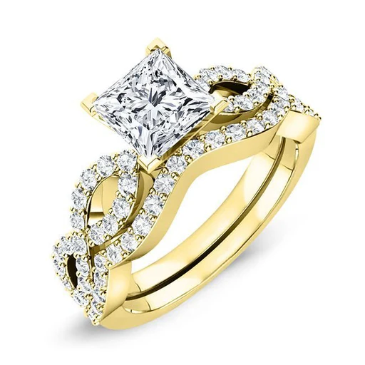 Camellia - Gia Natural Princess Diamond Bridal Set - 14k Yellow Gold/1.00 Ct Center - 1.52 Ct Total Weight/gia Certified: Clarity I1 | Color H