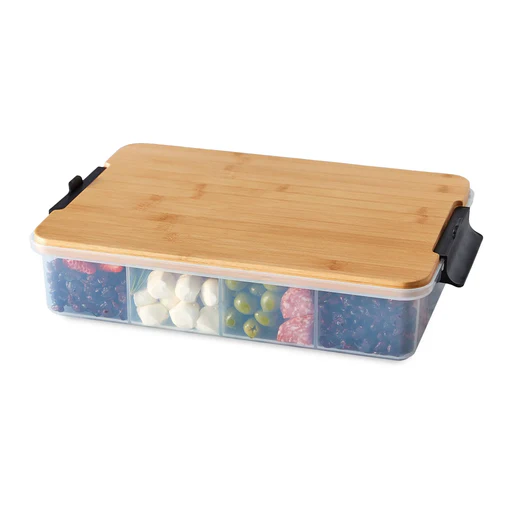 11"x16" Snacklebox With Locking Bamboo Cutting Board Lid