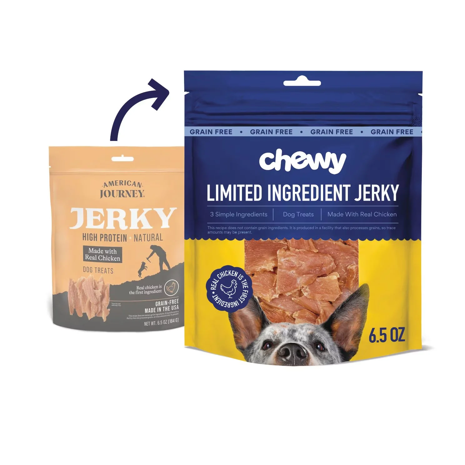 Chewy Limited Ingredient Chicken Jerky Natural Grain-free Dog Treats (formerly American Journey), 6.5-oz Bag, Bundle Of 2