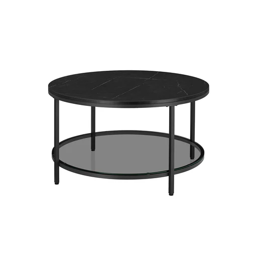Table Basse Style Moderne Blanc Marbré Et Doré Métallique - Noir Marbré + Noir D'encre/80 X 80 X 46 Cm