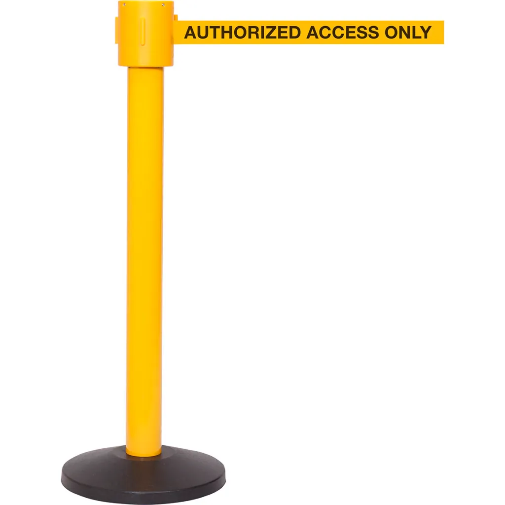 Queue Solutions Safetypro 335 Authorized Access Only Belt Barrier, 40" Post, 35' Yellow/blk - Pkg Qty 2