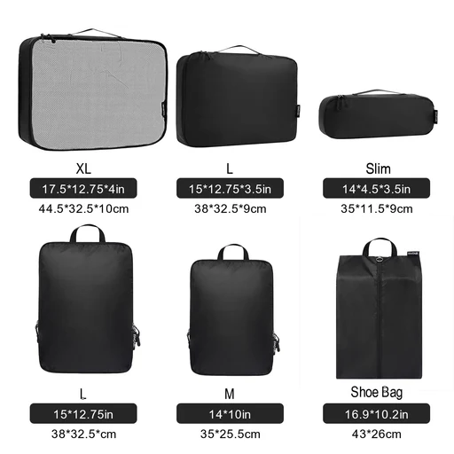 Bagail Ultralight Packing Cubes 7 Set, 3 Compression Packing Cubes 3 Packing Organizers With 1 Shoe Bag-beige Mesh - Blue/mesh Pattern