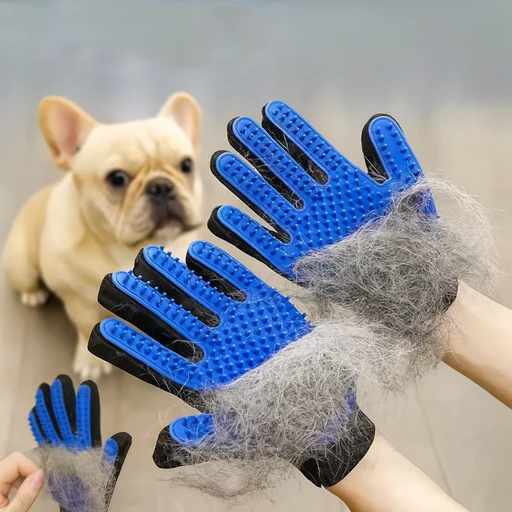 Bullyglove French Bulldog Cleaning Glove – Massage & Clean Pet Mitt - Blue (right)