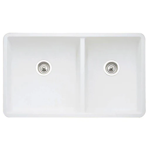 Blanco Precis Undermount Composite 33x20x9.5 0-hole Double Bowl Kitchen Sink In White 524327
