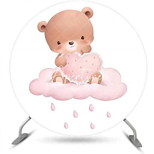 Round Pink Cloud Teddy Bear Baby Shower Backdrop - Diameter 6ft/1.8m