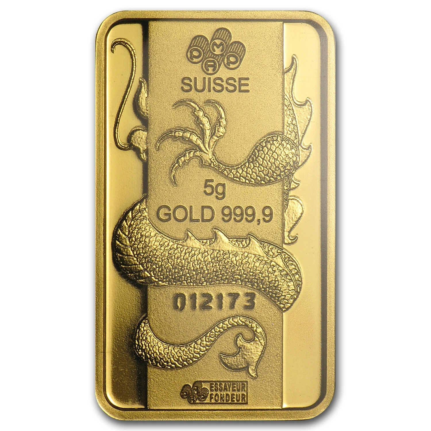 2012 5 Gram Gold Bar - Pamp Suisse Year Of The Dragon (in Assay)