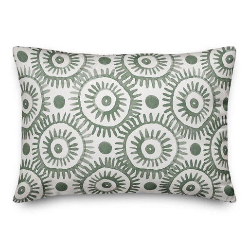 Boho Circles Indoor / Outdoor Throw Pillow - Green/14x20