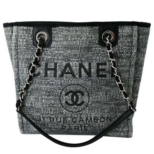Chanel Deauville Small Lurex Boucle Canvas Tote Bag Grey