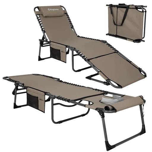 Kingcamp Magnolia B10 Backpack Chaise Lounge - 5-position Adjustable Recliner With Pillow & Side Pocket - Beige/1-pack