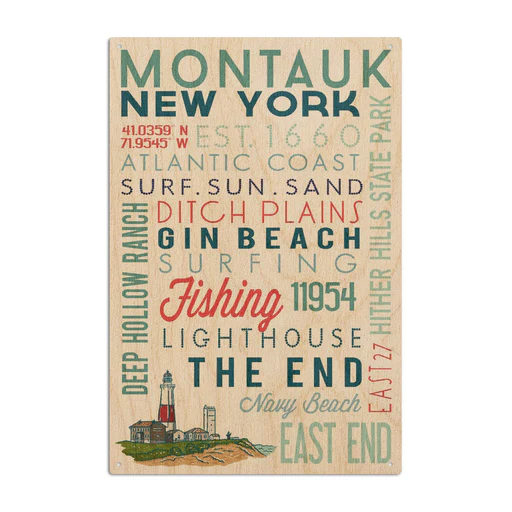 Montauk, New York, Typography, Lantern Press Artwork, Wood Signs And Postcards