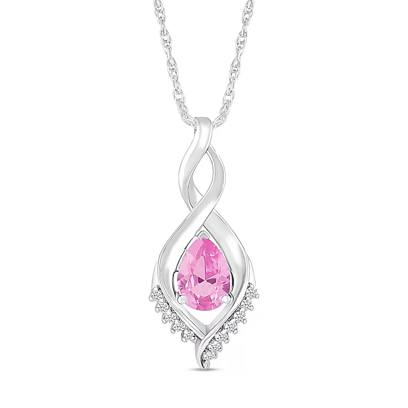 Pear-shaped Pink And White Lab-created Sapphire Shadow Infinity Pendant In Sterling Silver