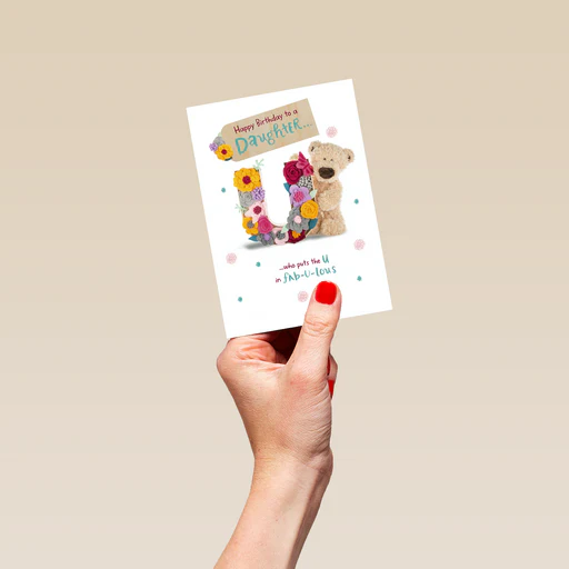 Personalised Daughter Cute Teddy Flowers Card - Standard