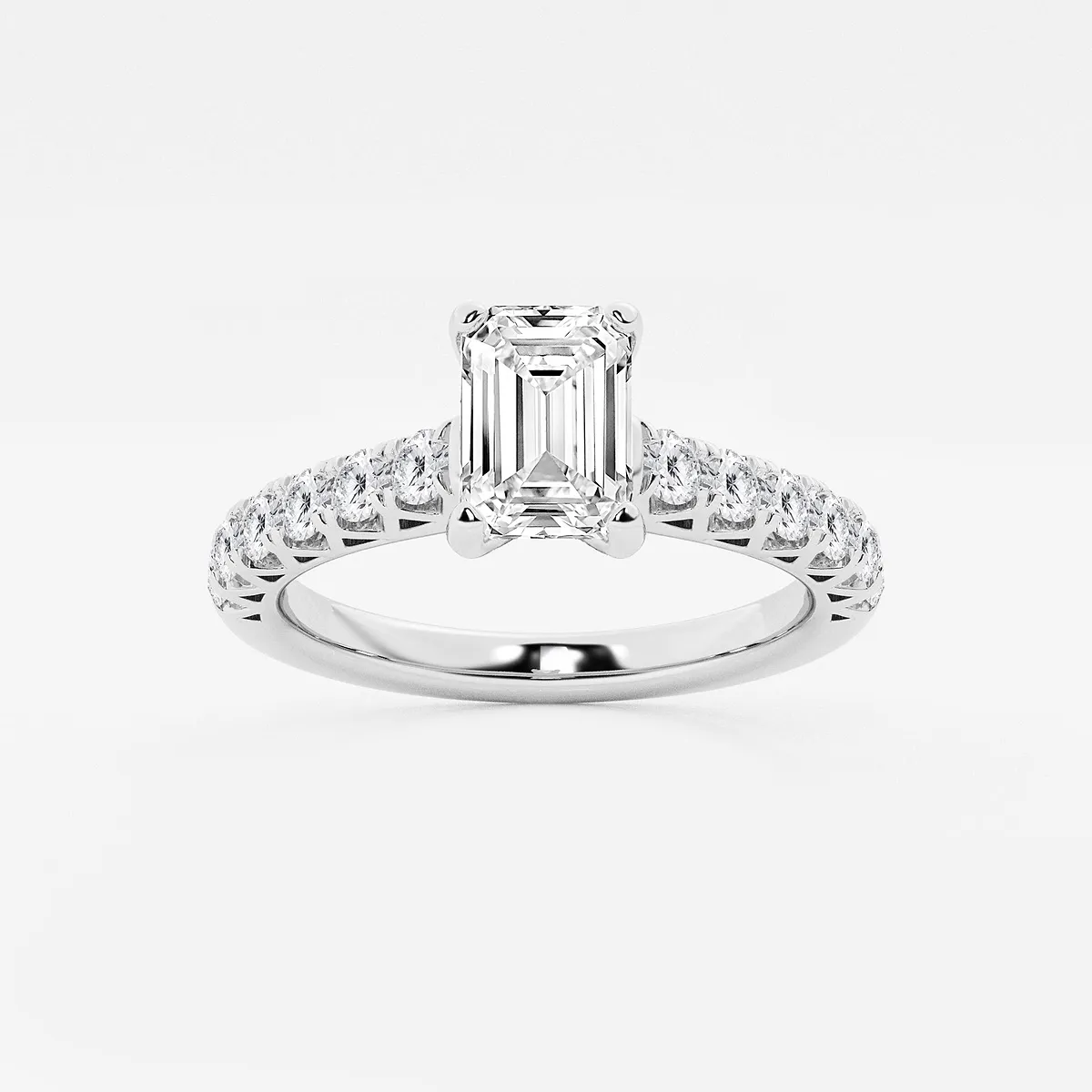Nora 1 1/2 Ctw Emerald Lab Grown Diamond Royal Crown Engagement Ring 14k White Gold, E, Vs1