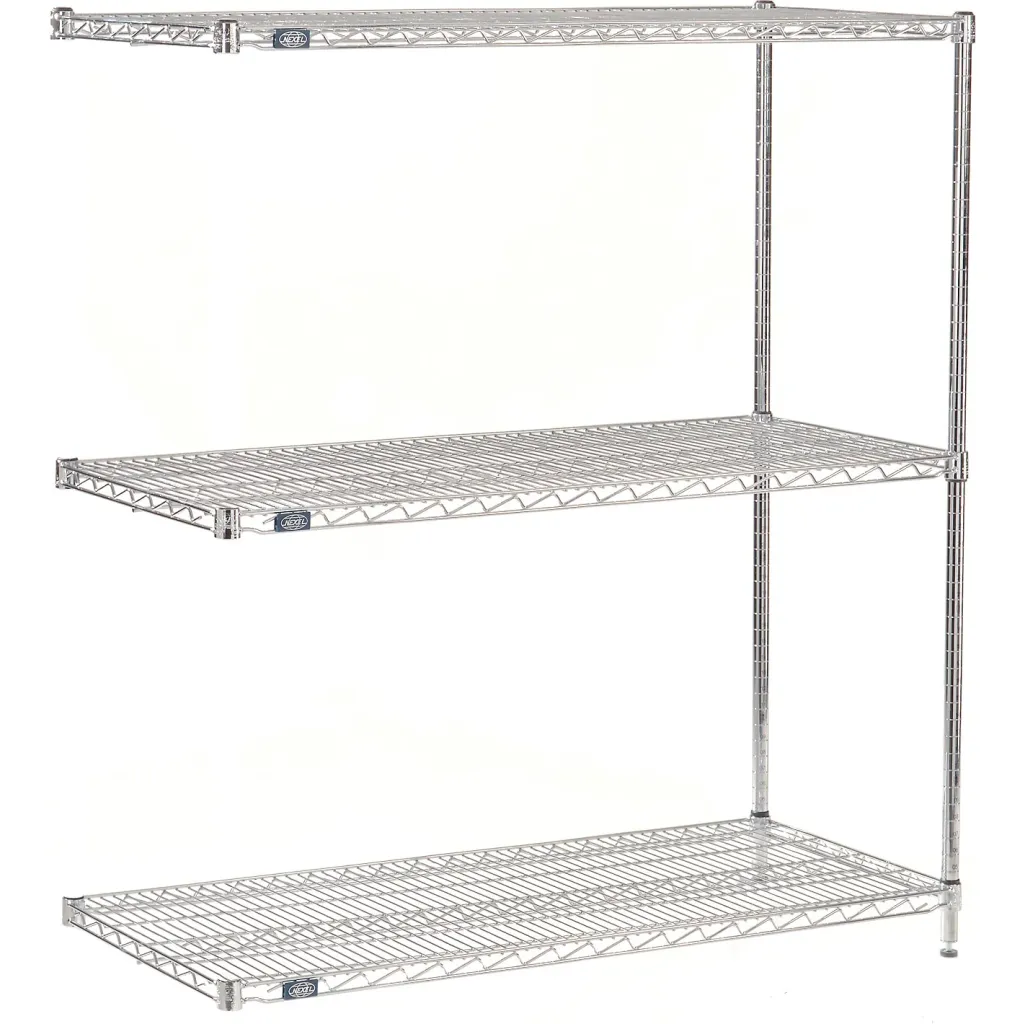 Nexel 3 Shelf Chrome Wire Shelving Unit Add On 72"w X 21"d X 54"h